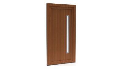 Porte d'entrée PVC modèle 029 – Semi-Vitrée Moderne, Fente Vitrée Latérale, visuel en finition bois