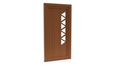 Porte d'entrée PVC modèle 030 – Semi-Vitrée Design, Triangles en Dents de Scie, visuel en finition bois