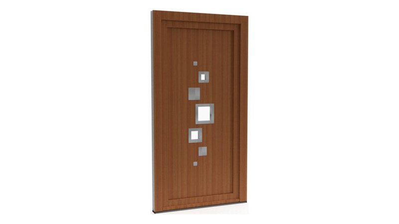 Porte d'entrée PVC modèle 031 – Semi-Vitrée Design, Cascade de Carrés, visuel en finition bois