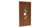 Porte d'entrée PVC modèle 032 – Semi-Vitrée Design, Hublot et Cascade de Cercles, visuel en finition bois