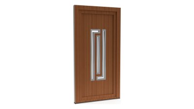 Porte d'entrée PVC modèle 034 – Semi-Vitrée Design, Vitrages en Crochets, visuel en finition bois