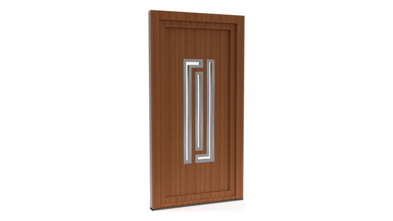 Porte d'entrée PVC modèle 034 – Semi-Vitrée Design, Vitrages en Crochets, visuel en finition bois