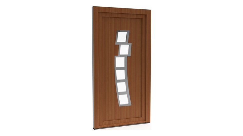 Porte d'entrée PVC modèle 036 – Semi-Vitrée Design, 6 Carreaux en Courbe, visuel en finition bois