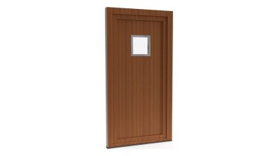 Porte d'entrée PVC modèle 037 – Semi-Vitrée Moderne, Petit Carreau en Partie Haute, visuel en finition bois