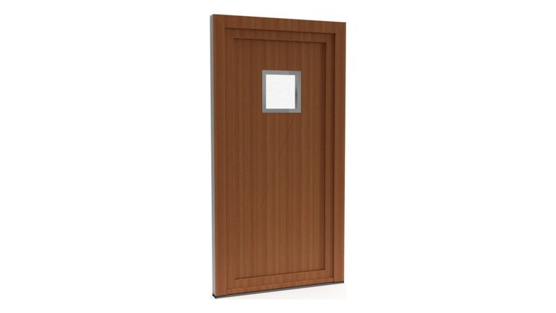 Porte d'entrée PVC modèle 037 – Semi-Vitrée Moderne, Petit Carreau en Partie Haute, visuel en finition bois