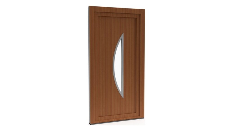 Porte d'entrée PVC modèle 040 – Semi-Vitrée Design, Croissant de Lune, visuel en finition bois