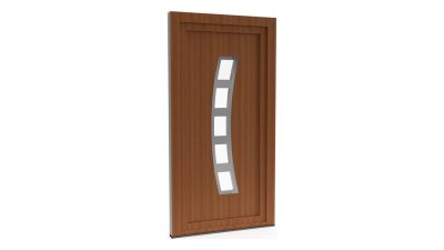 Porte d'entrée PVC modèle 042 – Semi-Vitrée Design, Bandeau Cintré à 5 Vitrages, visuel en finition bois