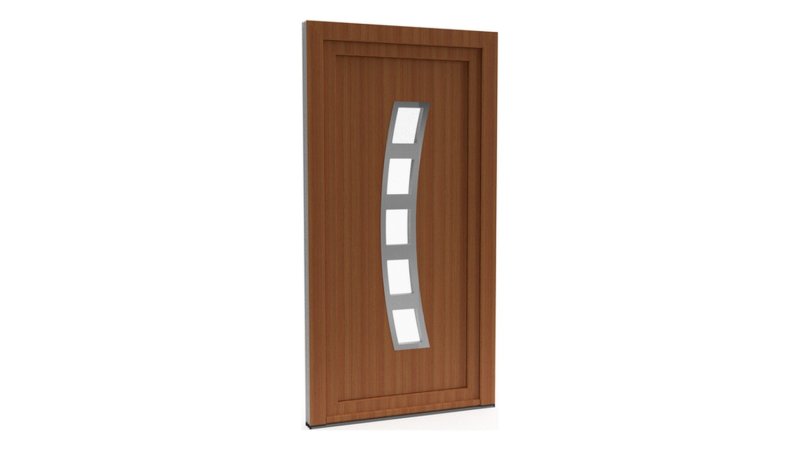 Porte d'entrée PVC modèle 042 – Semi-Vitrée Design, Bandeau Cintré à 5 Vitrages, visuel en finition bois