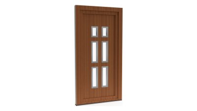 Porte d'entrée PVC modèle 046 – Vitrée Style Ancien, 6 Vitrages en 2 Colonnes, visuel en finition bois