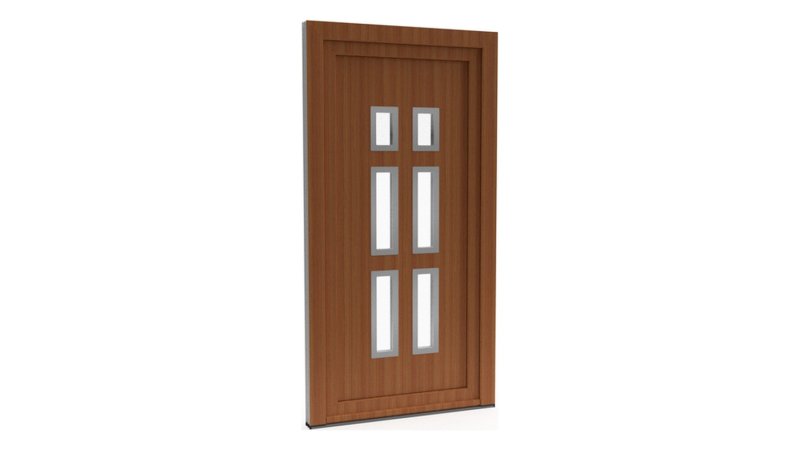 Porte d'entrée PVC modèle 046 – Vitrée Style Ancien, 6 Vitrages en 2 Colonnes, visuel en finition bois