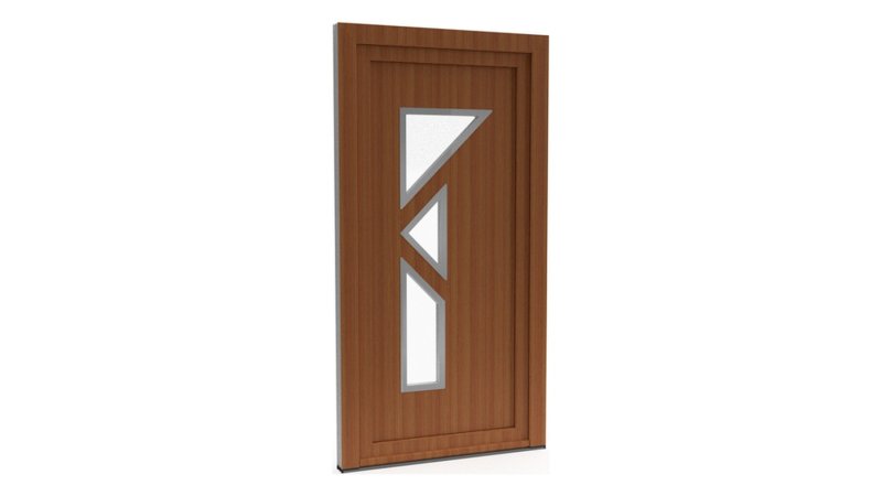 Porte d'entrée PVC modèle 053 – Semi-Vitrée Design, 3 Vitrages Anguleux, visuel en finition bois