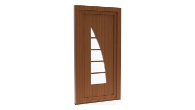 Porte d'entrée PVC modèle 055 – Vitrée Design, Voile en 5 Sections, visuel en finition bois