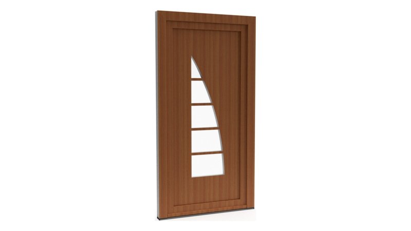 Porte d'entrée PVC modèle 055 – Vitrée Design, Voile en 5 Sections, visuel en finition bois