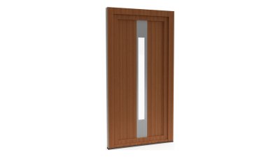 Porte d'entrée PVC modèle 066 – Semi-Vitrée Moderne, Large Bande et Fente Vitrée, visuel en finition bois