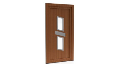 Porte d'entrée PVC modèle 068 – Semi-Vitrée Design, 2 Vitrages et Plaque Inclinée, visuel en finition bois