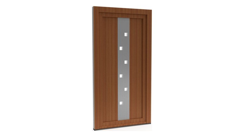 Porte d'entrée PVC modèle 071 – Semi-Vitrée Moderne, Bande Semée de 6 Carreaux, visuel en finition bois