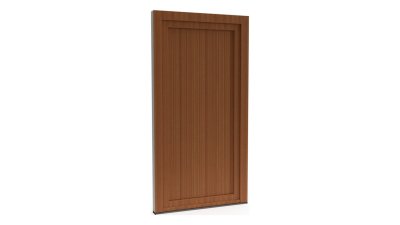 Porte d'entrée PVC modèle 073 – Pleine Style Fermière, Lames Verticales, visuel en finition bois