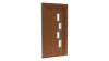 Porte d'entrée PVC modèle 079 – Semi-Vitrée Moderne, 4 Fentes en Quinconce, visuel en finition bois