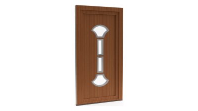 Porte d'entrée PVC modèle 080 – Vitrée Style Ancien, 2 Éventails et 2 Vitrages, visuel en finition bois