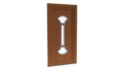 Porte d'entrée PVC modèle 081 – Vitrée Style Ancien, 2 Éventails et Long Vitrage, visuel en finition bois