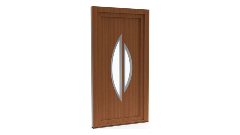 Porte d'entrée PVC modèle 087 – Vitrée Design, Amande Partagée, visuel en finition bois