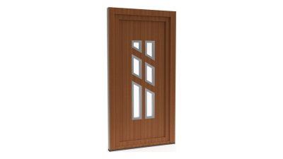 Porte d'entrée PVC modèle 088 – Semi-Vitrée Design, 6 Vitrages Biseautés, visuel en finition bois