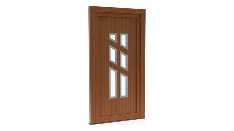 Porte d'entrée PVC modèle 088 – Semi-Vitrée Design, 6 Vitrages Biseautés, visuel en finition bois