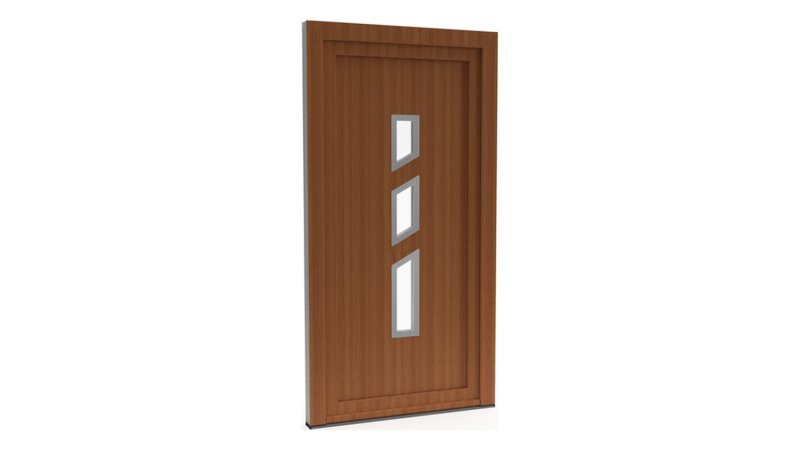 Porte d'entrée PVC modèle 089 – Semi-Vitrée Design, 3 Parallélogrammes, visuel en finition bois