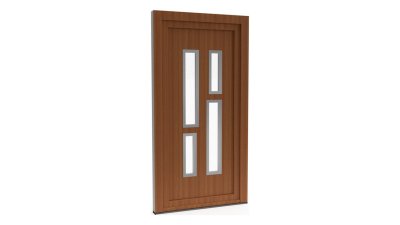 Porte d'entrée PVC modèle 091 – Vitrée Moderne, 4 Vitrages en 2 Colonnes, visuel en finition bois