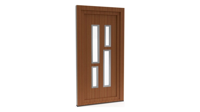 Porte d'entrée PVC modèle 091 – Vitrée Moderne, 4 Vitrages en 2 Colonnes, visuel en finition bois