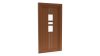 Porte d'entrée PVC modèle 093 – Semi-Vitrée Moderne, 3 Vitrages et Baguettes Verticales, visuel en finition bois
