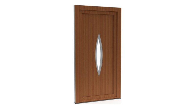 Porte d'entrée PVC modèle 098 – Semi-Vitrée Design, Vitrage en Navette, visuel en finition bois