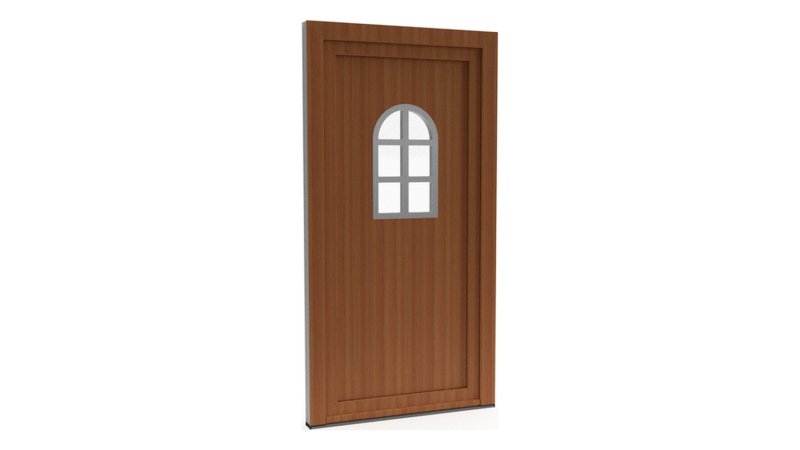 Porte d'entrée PVC modèle 101 – Semi-Vitrée Style Ancien, Fenêtre Cintrée à Croisillons, visuel en finition bois