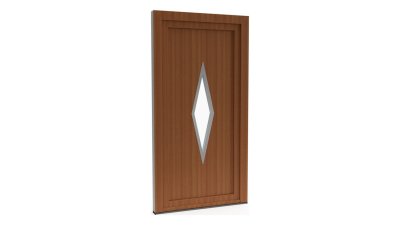 Porte d'entrée PVC modèle 104 – Semi-Vitrée Design, Grand Losange, visuel en finition bois