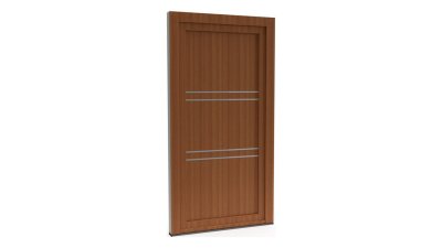 Porte d'entrée PVC modèle 108 – Pleine Moderne, 2 Paires de Baguettes, visuel en finition bois