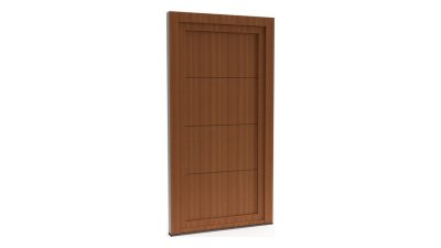 Porte d'entrée PVC modèle 111 – Pleine Moderne, 3 Rainures Horizontales, visuel en finition bois