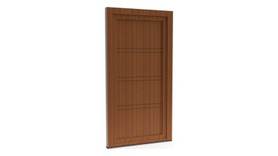Porte d'entrée PVC modèle 112 – Pleine Moderne, 3 Doubles Rainures, visuel en finition bois