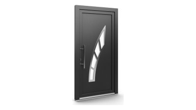 Porte d'entrée PVC modèle 124 – Vitrée Contemporaine, Grande Courbe Ascendante, visuel en finition gris anthracite