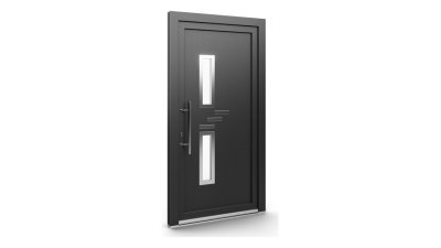 Porte d'entrée PVC modèle 126 – Semi-Vitrée Design, 2 Vitrages et Barrettes en Escalier, visuel en finition gris anthracite