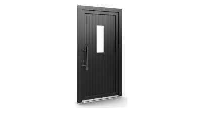 Porte d'entrée PVC modèle 143 – Semi-Vitrée Style Fermière, Vitrage Étroit sur Lames, visuel en finition gris anthracite