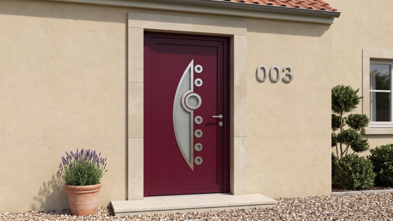 Porte d'entrée PVC sur mesure Vitrée Design, Demi-Lune, Hublot et Pastilles – modèle 003, photo d'ambiance