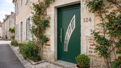 Porte d'Entrée PVC Sur Mesure – Vitrée Contemporaine, Grande Courbe Ascendante