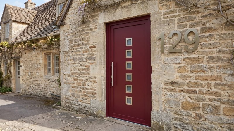 Porte d'entrée PVC sur mesure Semi-Vitrée Moderne, 6 Petits Carreaux Empilés – modèle 129, photo d'ambiance