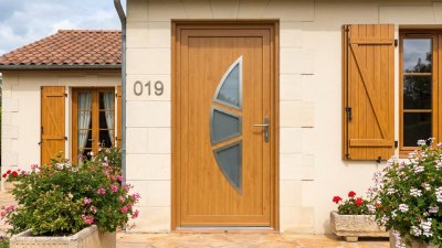 Porte d'Entrée PVC Sur Mesure – Semi-Vitrée Design, Croissant en 3 Segments