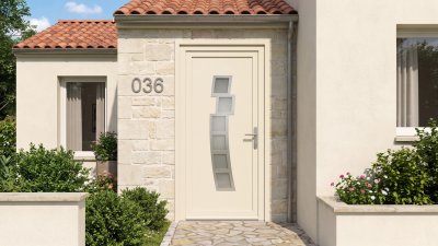 Porte d'entrée PVC sur mesure Semi-Vitrée Design, 6 Carreaux en Courbe – modèle 036, photo d'ambiance
