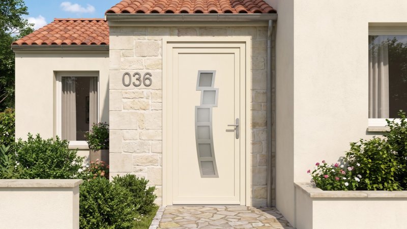 Porte d'entrée PVC sur mesure Semi-Vitrée Design, 6 Carreaux en Courbe – modèle 036, photo d'ambiance