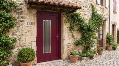 Porte d'Entrée PVC Sur Mesure – Semi-Vitrée Moderne, 3 Bandes Vitrées Accolées