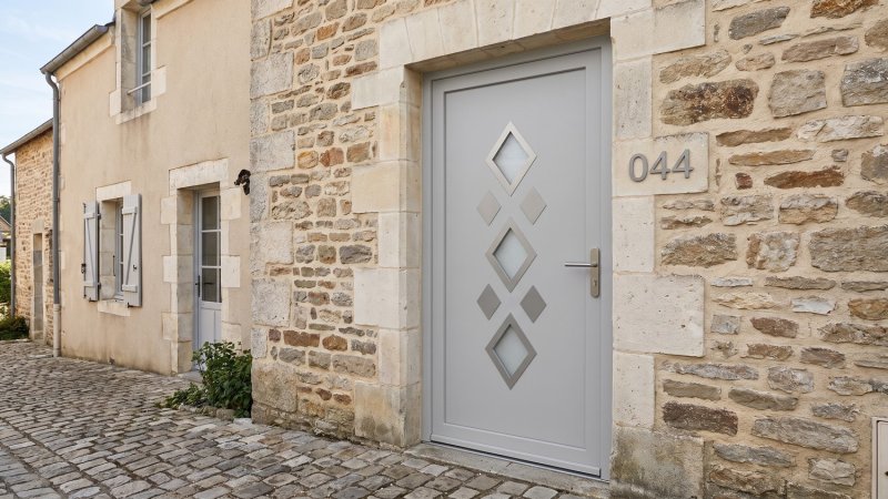 Porte d'entrée PVC sur mesure Semi-Vitrée Style Ancien, 3 Losanges – modèle 044, photo d'ambiance