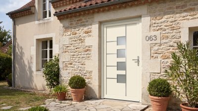 Porte d'entrée PVC sur mesure Semi-Vitrée Moderne, 4 Carreaux sur Baguette – modèle 063, photo d'ambiance