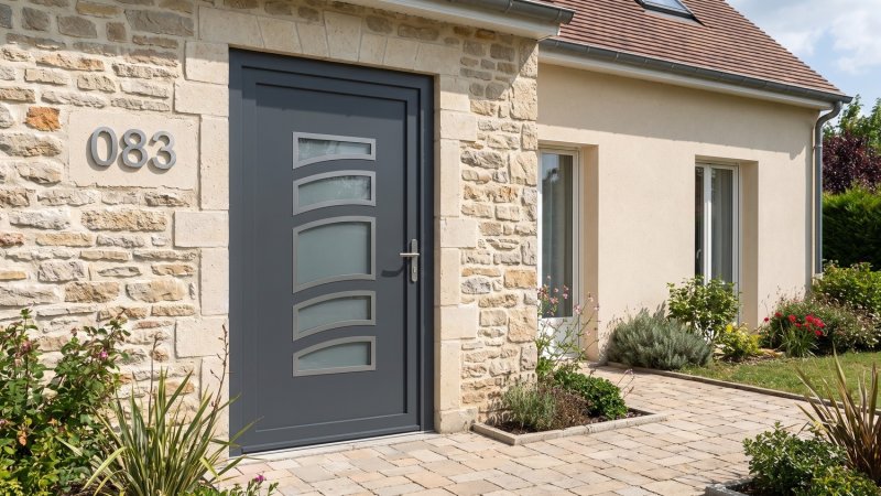Porte d'entrée PVC sur mesure Vitrée Design, 5 Vitrages Incurvés en Colonne – modèle 083, photo d'ambiance